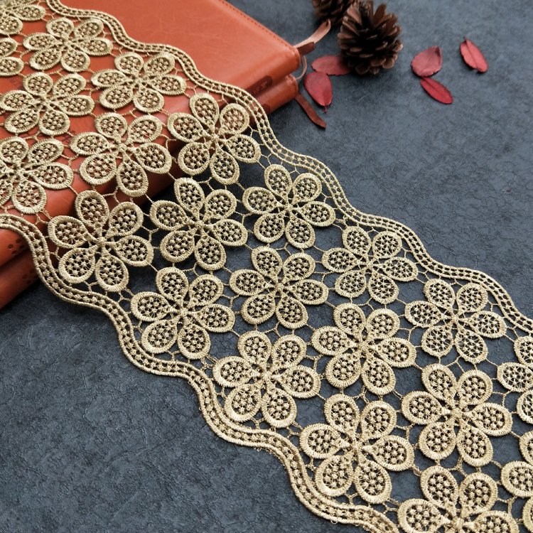 Customized and professional production of Italian gold wide fabric with lace trim for headwear JB59