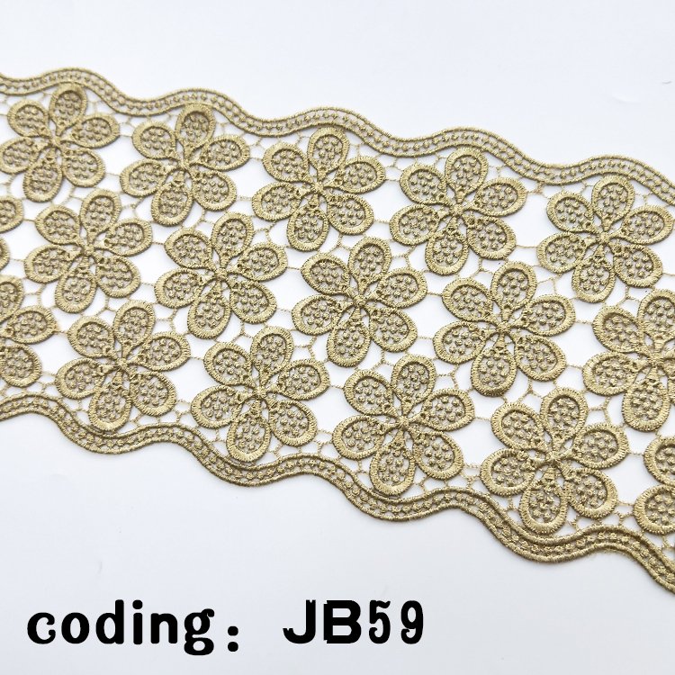 Customized and professional production of Italian gold wide fabric with lace trim for headwear JB59