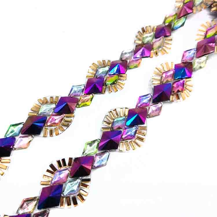 Carnival stones trim Roll iron on dance applique trimming For Garment Rhinestone Crafts