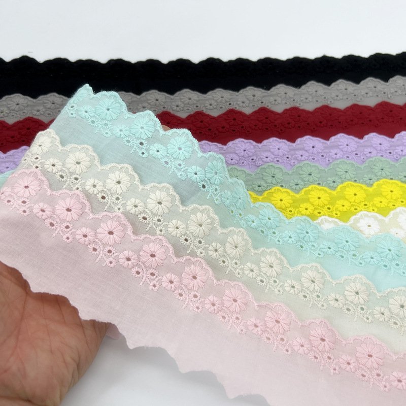 Factory Directly Sale 5.5cm Multi-color Swiss Embroidery Cotton Lace Trim T/C Trimming Lace For Dress Clothing