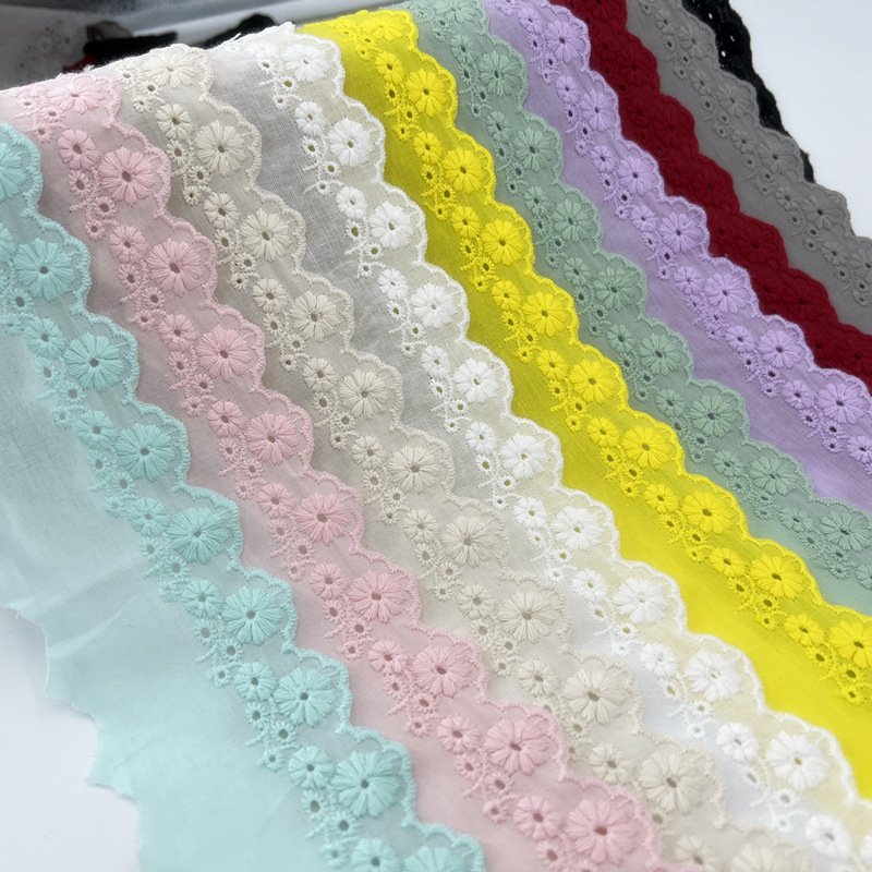 Factory Directly Sale 5.5cm Multi-color Swiss Embroidery Cotton Lace Trim T/C Trimming Lace For Dress Clothing