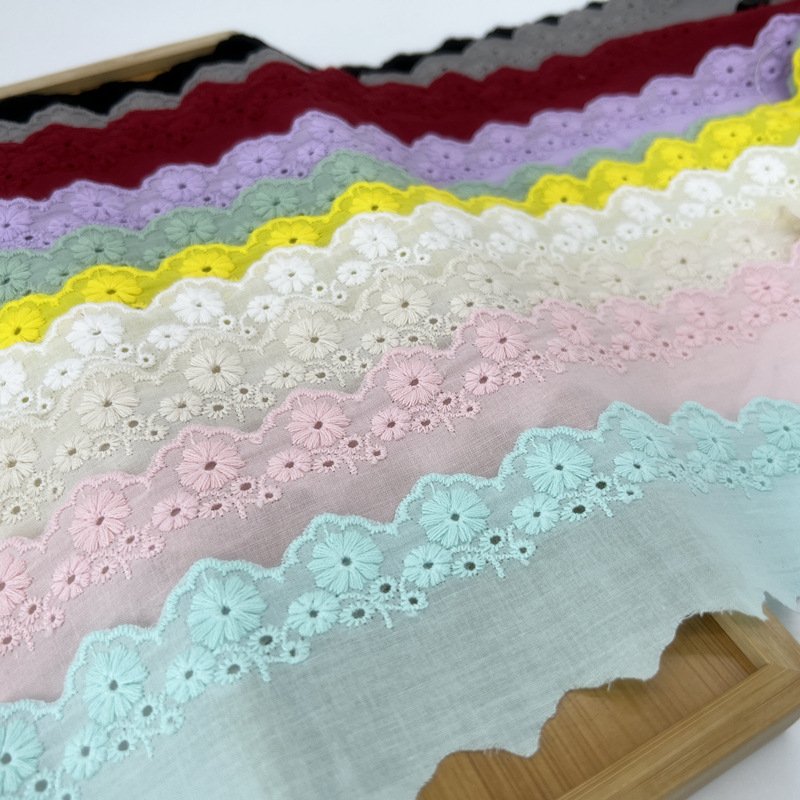 Factory Directly Sale 5.5cm Multi-color Swiss Embroidery Cotton Lace Trim T/C Trimming Lace For Dress Clothing