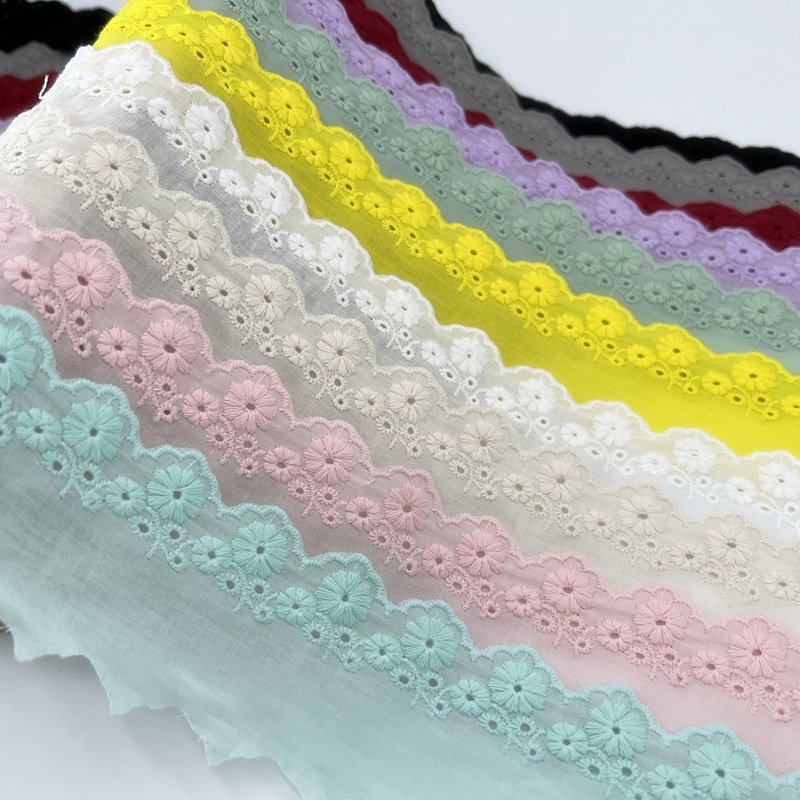 Factory Directly Sale 5.5cm Multi-color Swiss Embroidery Cotton Lace Trim T/C Trimming Lace For Dress Clothing