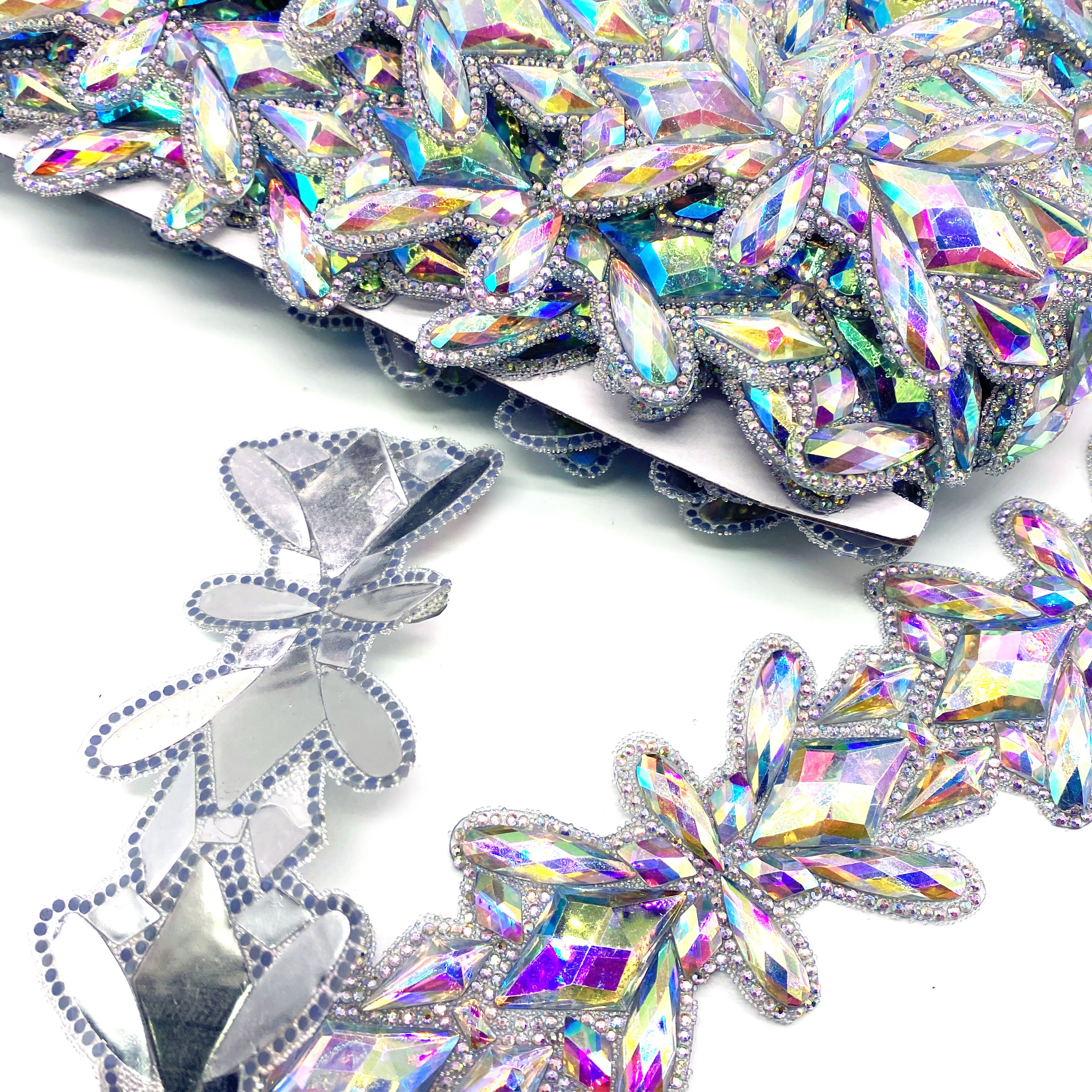 Custom Hot Fix AB Resin Rhinestone Trimming Applique Chain for Carnival Costume Accessories