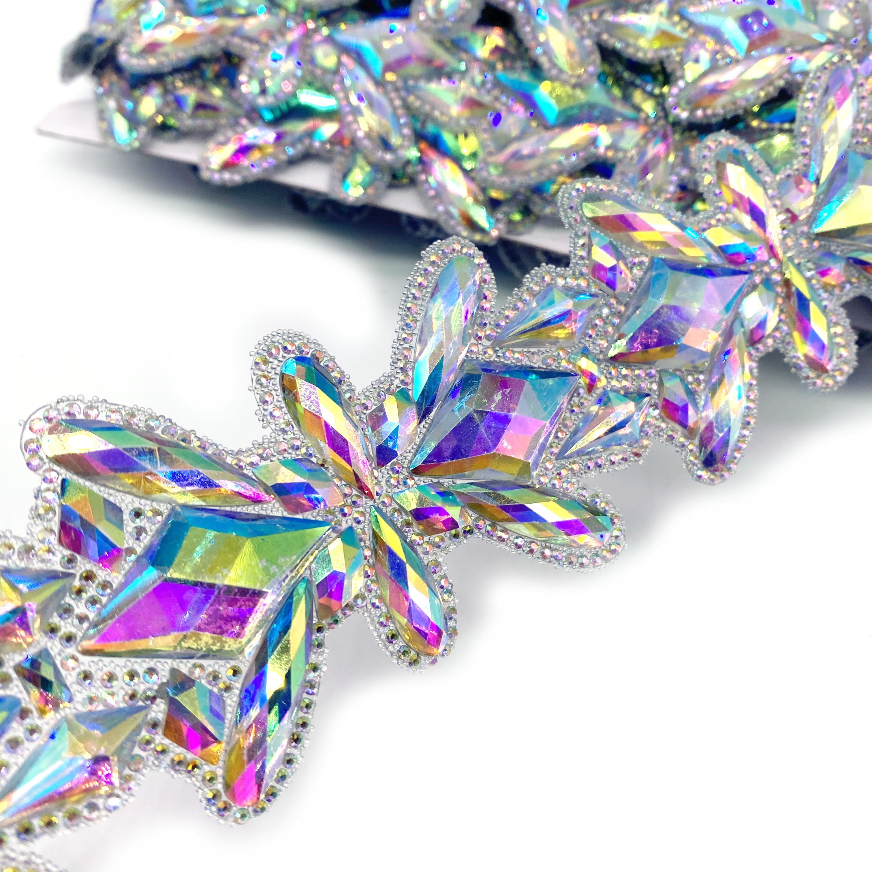 Custom Hot Fix AB Resin Rhinestone Trimming Applique Chain for Carnival Costume Accessories