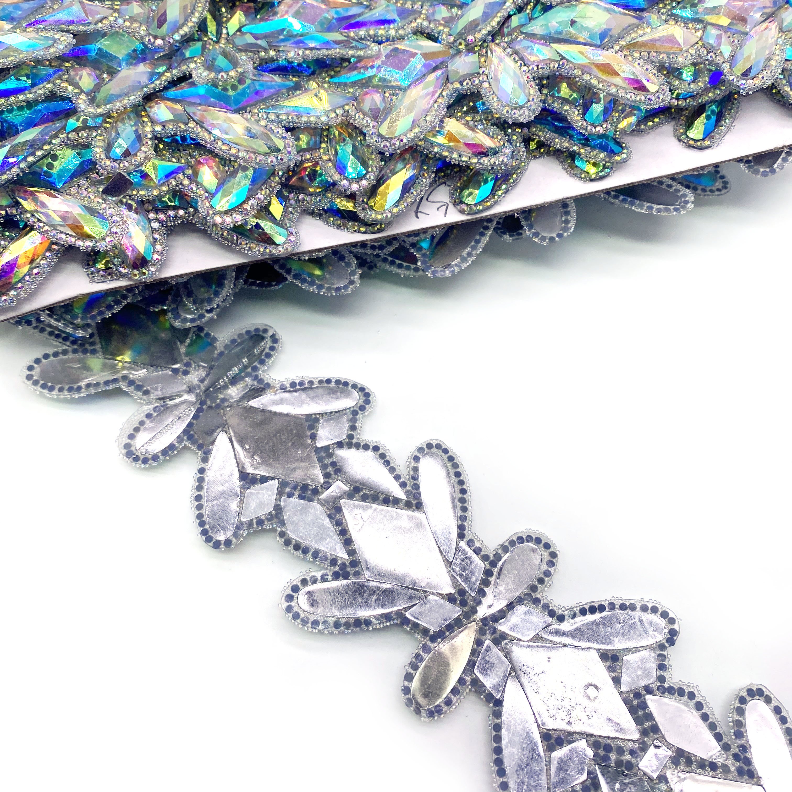 Custom Hot Fix AB Resin Rhinestone Trimming Applique Chain for Carnival Costume Accessories