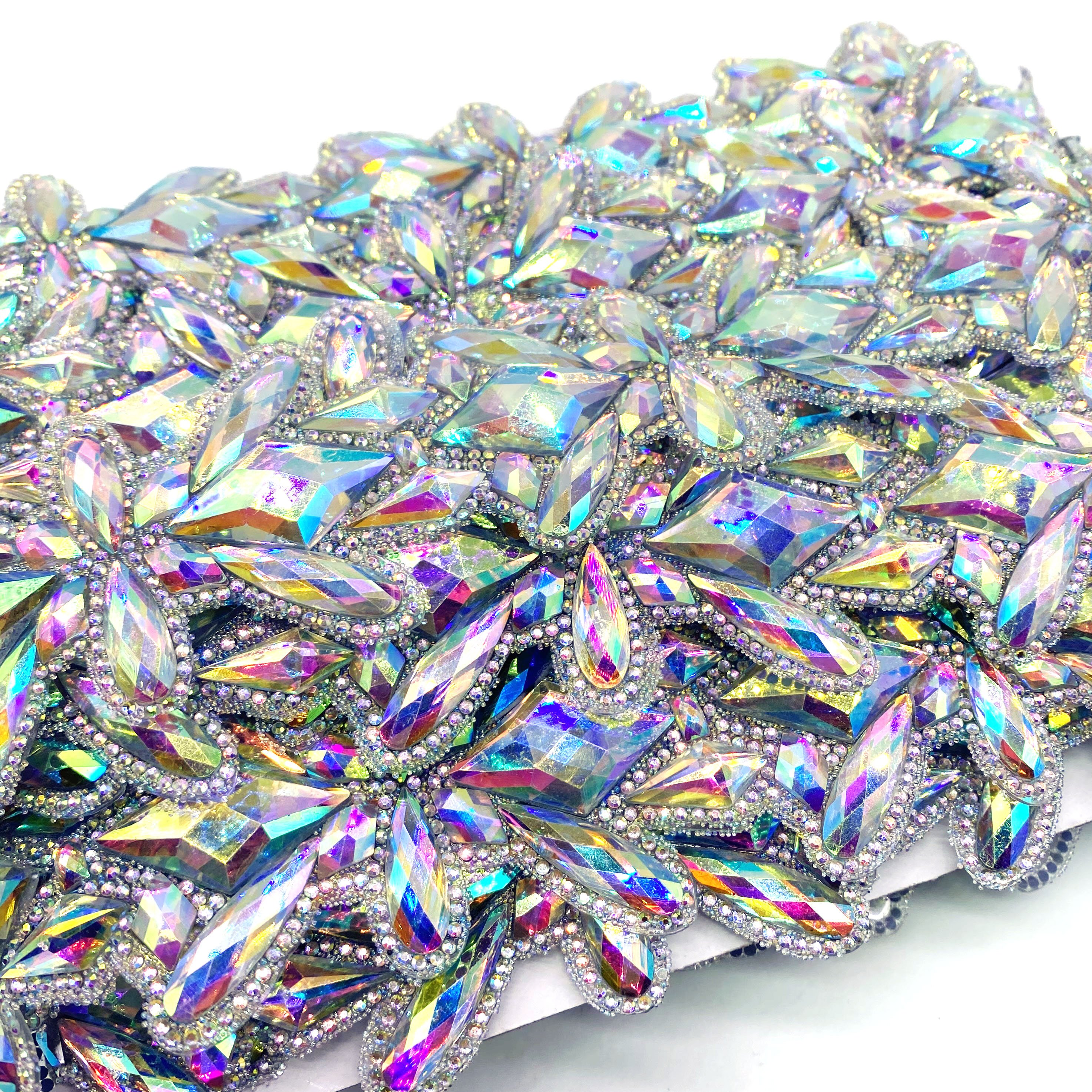 Custom Hot Fix AB Resin Rhinestone Trimming Applique Chain for Carnival Costume Accessories