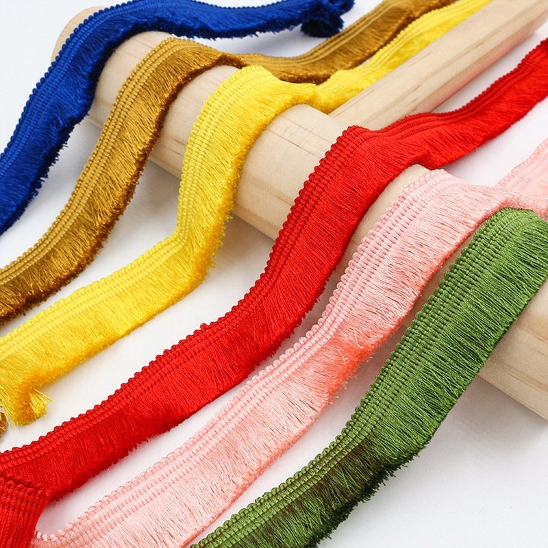 New 2mm bright silk colored polyester nylon fringe tassel lace trim for home textiles, carpets flag, curtains, clothes garment