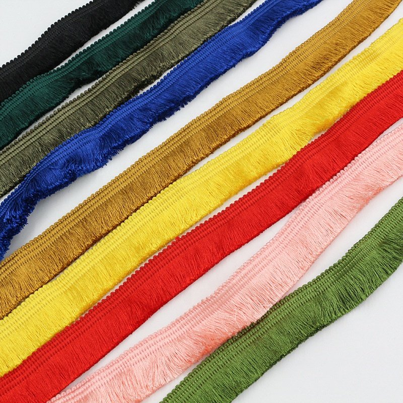 New 2mm bright silk colored polyester nylon fringe tassel lace trim for home textiles, carpets flag, curtains, clothes garment