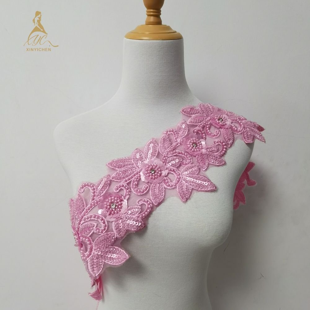 Wholesale Beaded Colorful Lace Trim Polyester Bead Floral Lace Trimmings Sequin Lace Trim for Dress