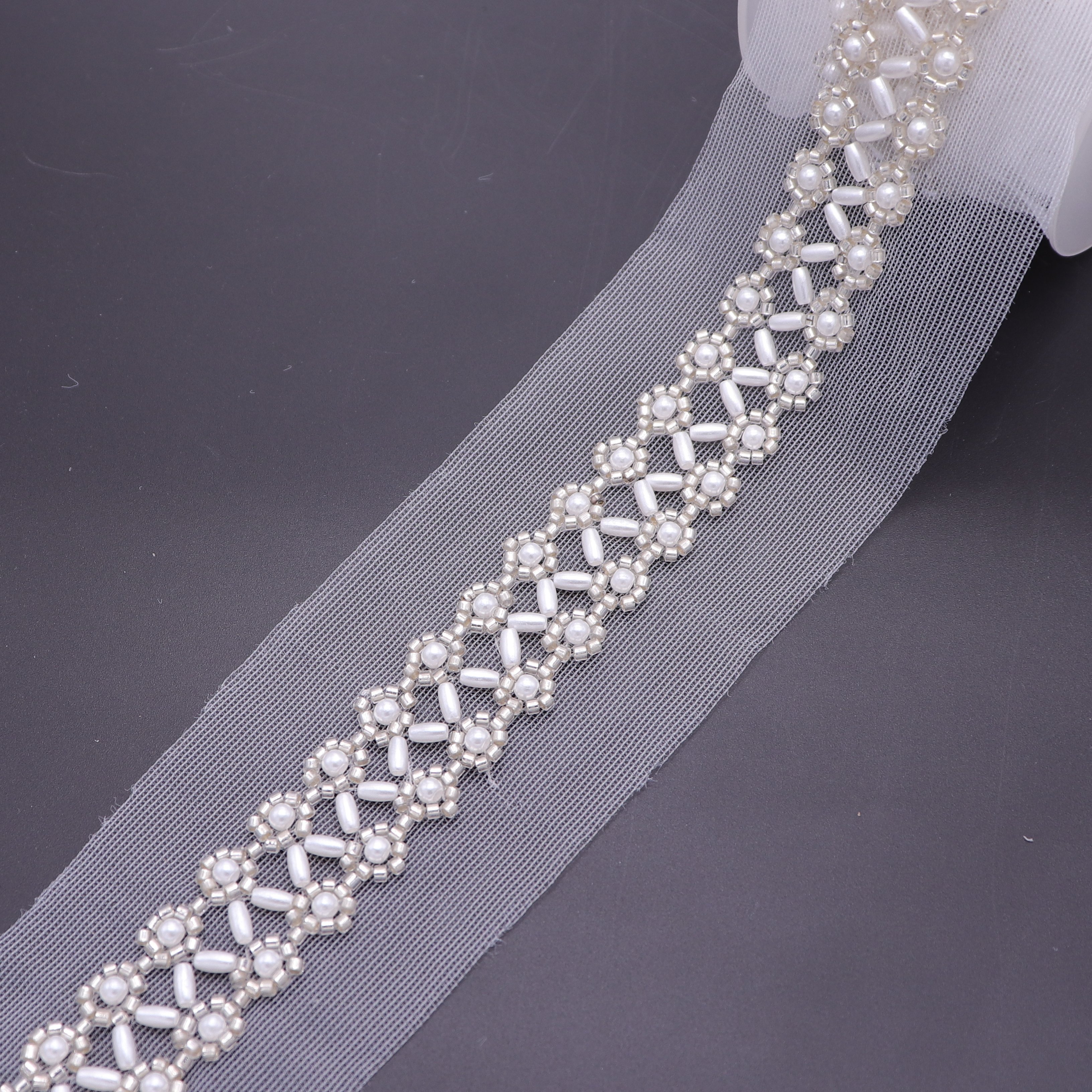 Fashionable Machine Embroidery Bridal Pearl Lace Trim Dress Decorative Beaded Trim Lace
