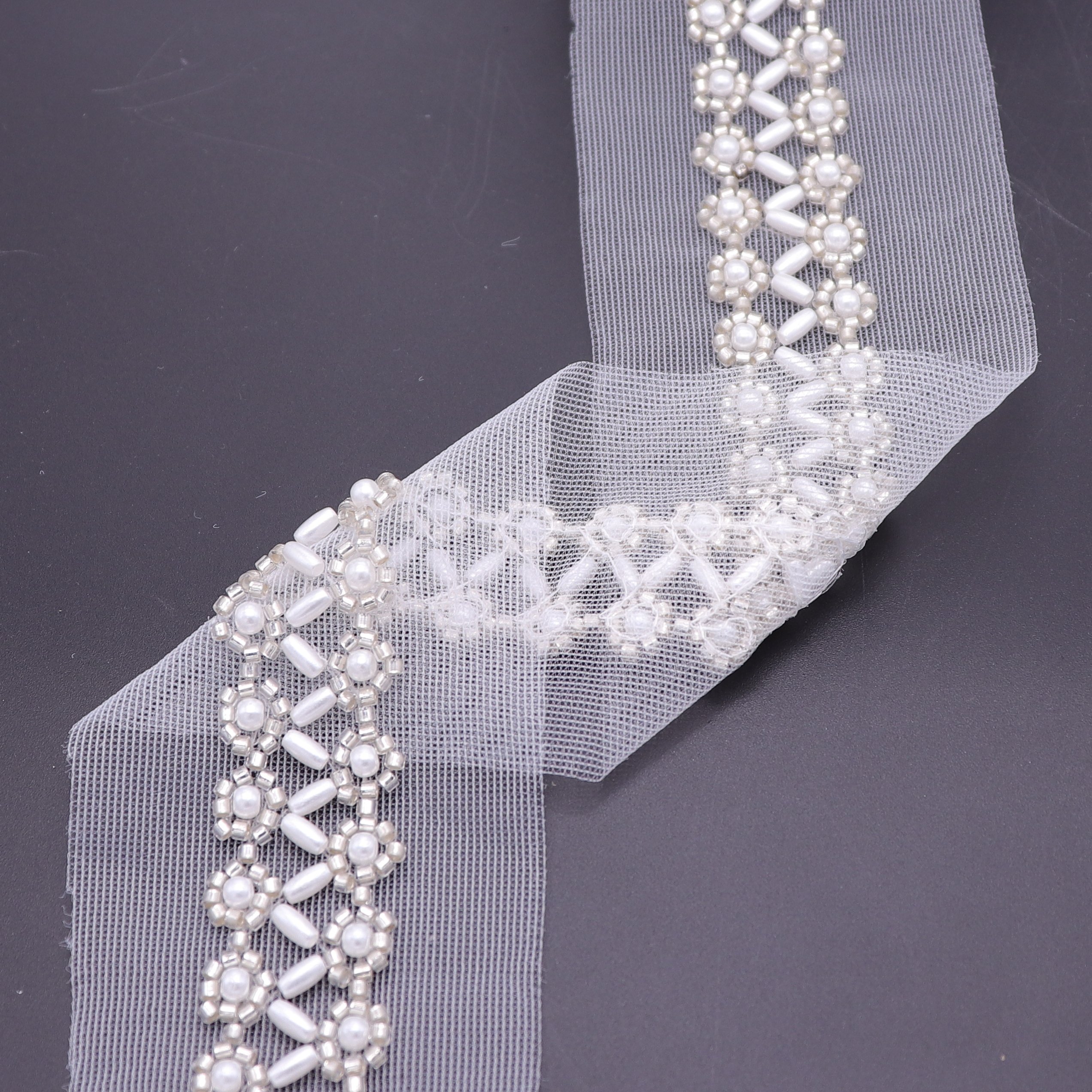Fashionable Machine Embroidery Bridal Pearl Lace Trim Dress Decorative Beaded Trim Lace