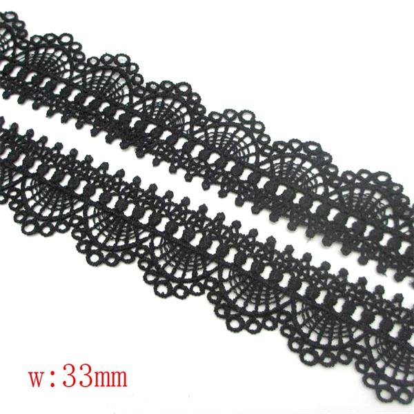 CB2694 Factory Supply Vintage Style Narrow Polyester Embroidery Rose Floral Border Black Lace Trim for Dress
