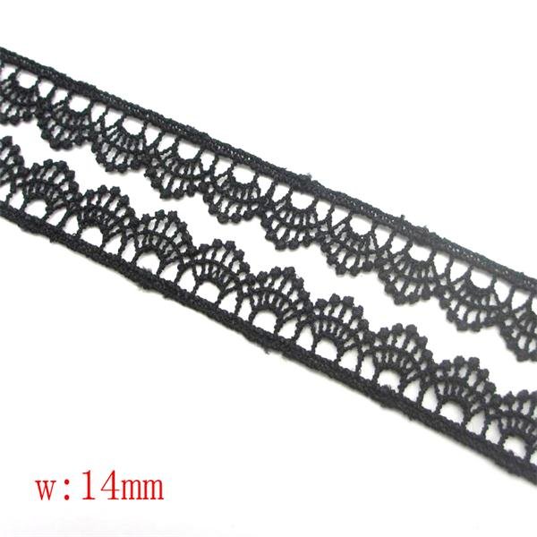 CB2694 Factory Supply Vintage Style Narrow Polyester Embroidery Rose Floral Border Black Lace Trim for Dress