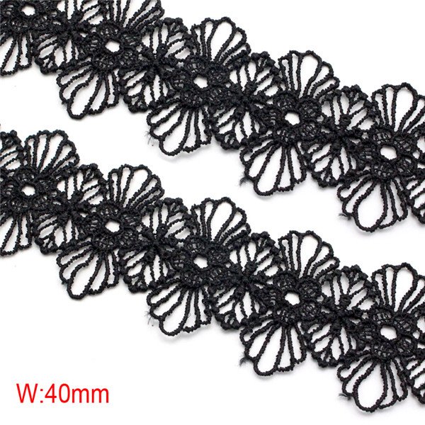 CB2694 Factory Supply Vintage Style Narrow Polyester Embroidery Rose Floral Border Black Lace Trim for Dress