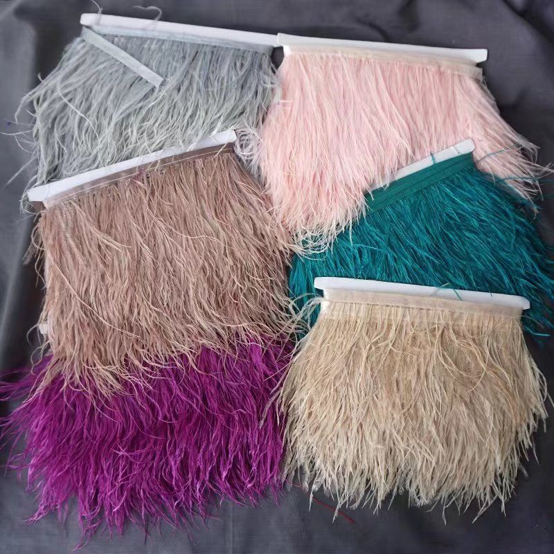 Wholesale 10-15CM Sustainable Ostrich Feather Lace for Dresses & Handbags 10-15CM Fluffy Ostrich Feather Trims and Fringes