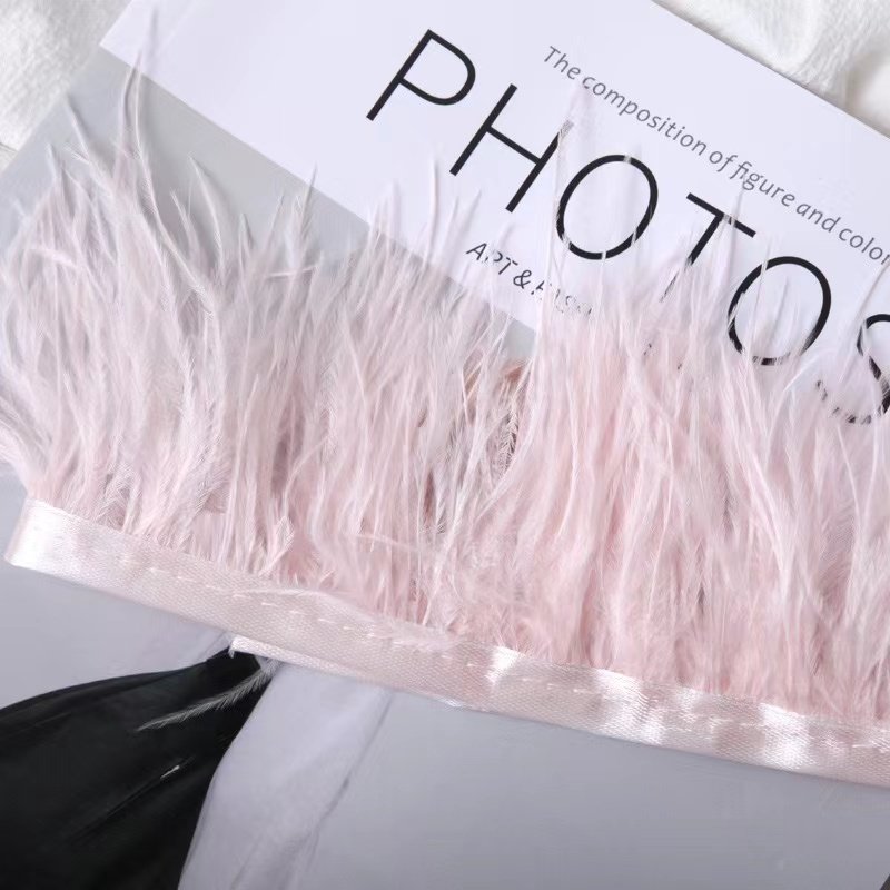 Wholesale 10-15CM Sustainable Ostrich Feather Lace for Dresses & Handbags 10-15CM Fluffy Ostrich Feather Trims and Fringes