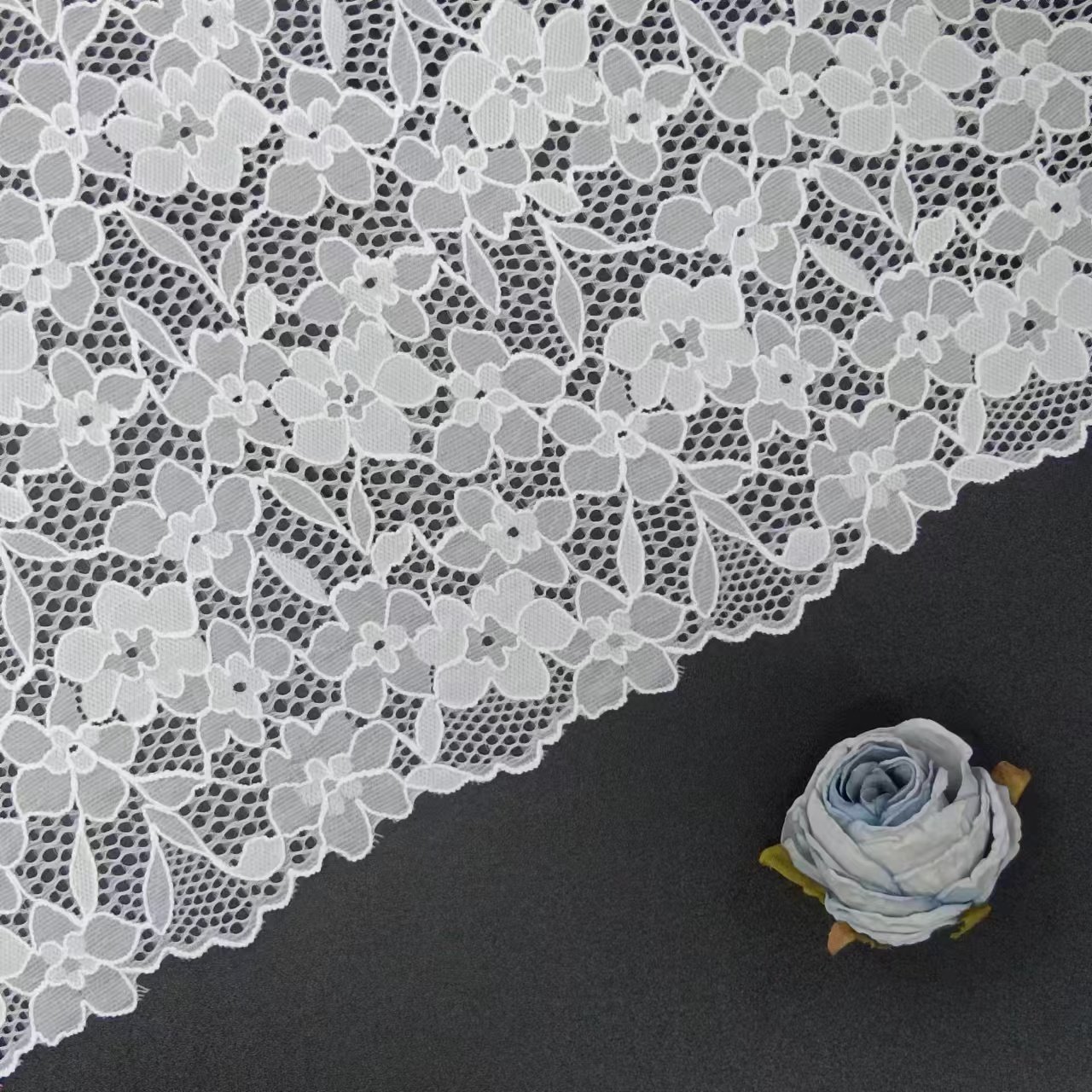 23 cm Width Customized Size Voile White Nylon Spandex Lace Trim Roll Knitted Tulle Elastic Fabrics for Garment Accessories
