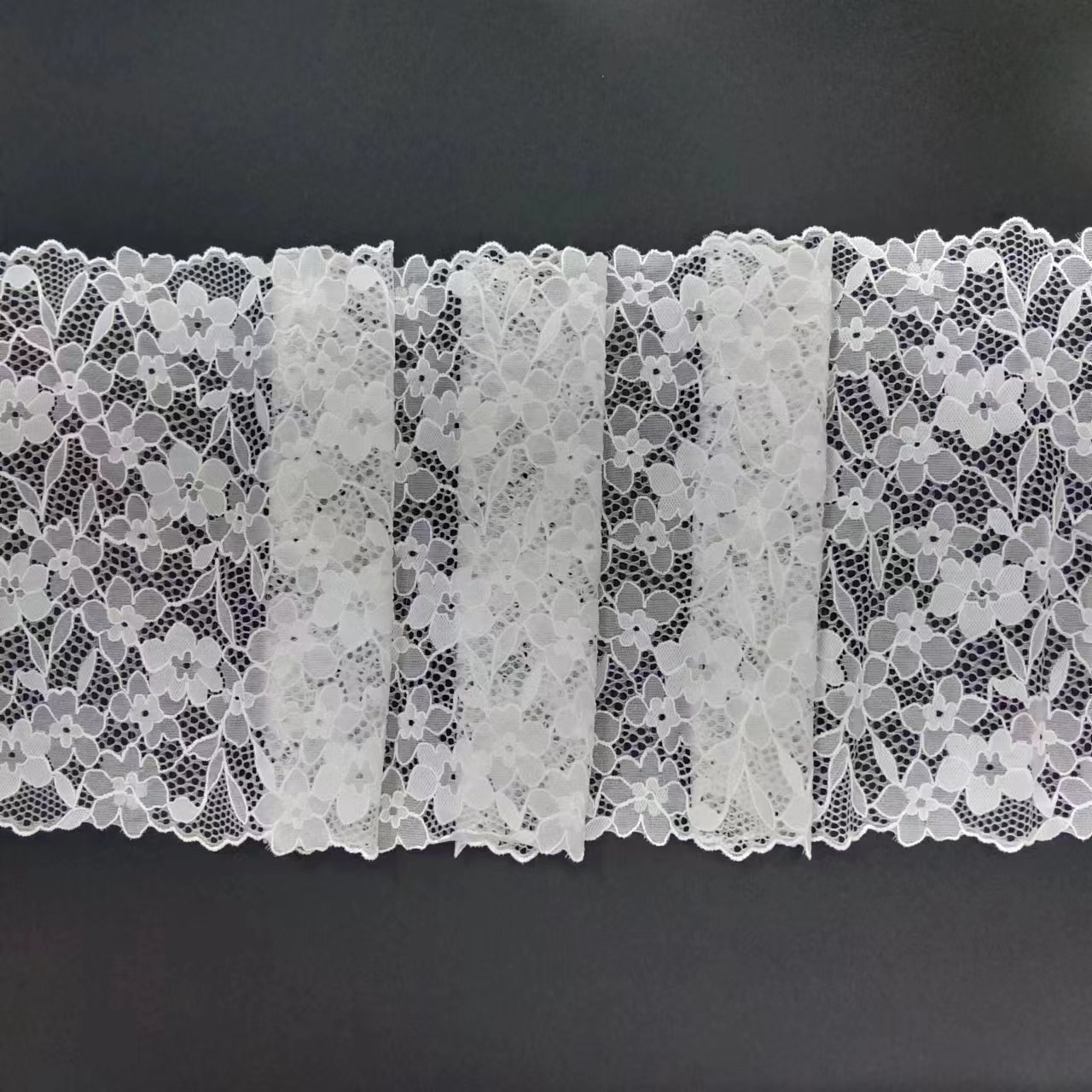 23 cm Width Customized Size Voile White Nylon Spandex Lace Trim Roll Knitted Tulle Elastic Fabrics for Garment Accessories