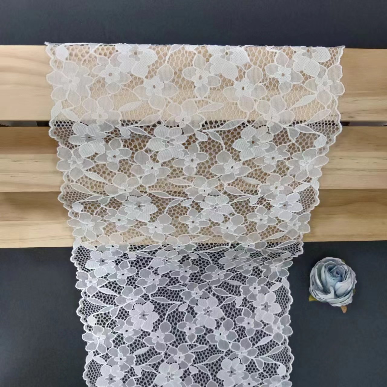23 cm Width Customized Size Voile White Nylon Spandex Lace Trim Roll Knitted Tulle Elastic Fabrics for Garment Accessories