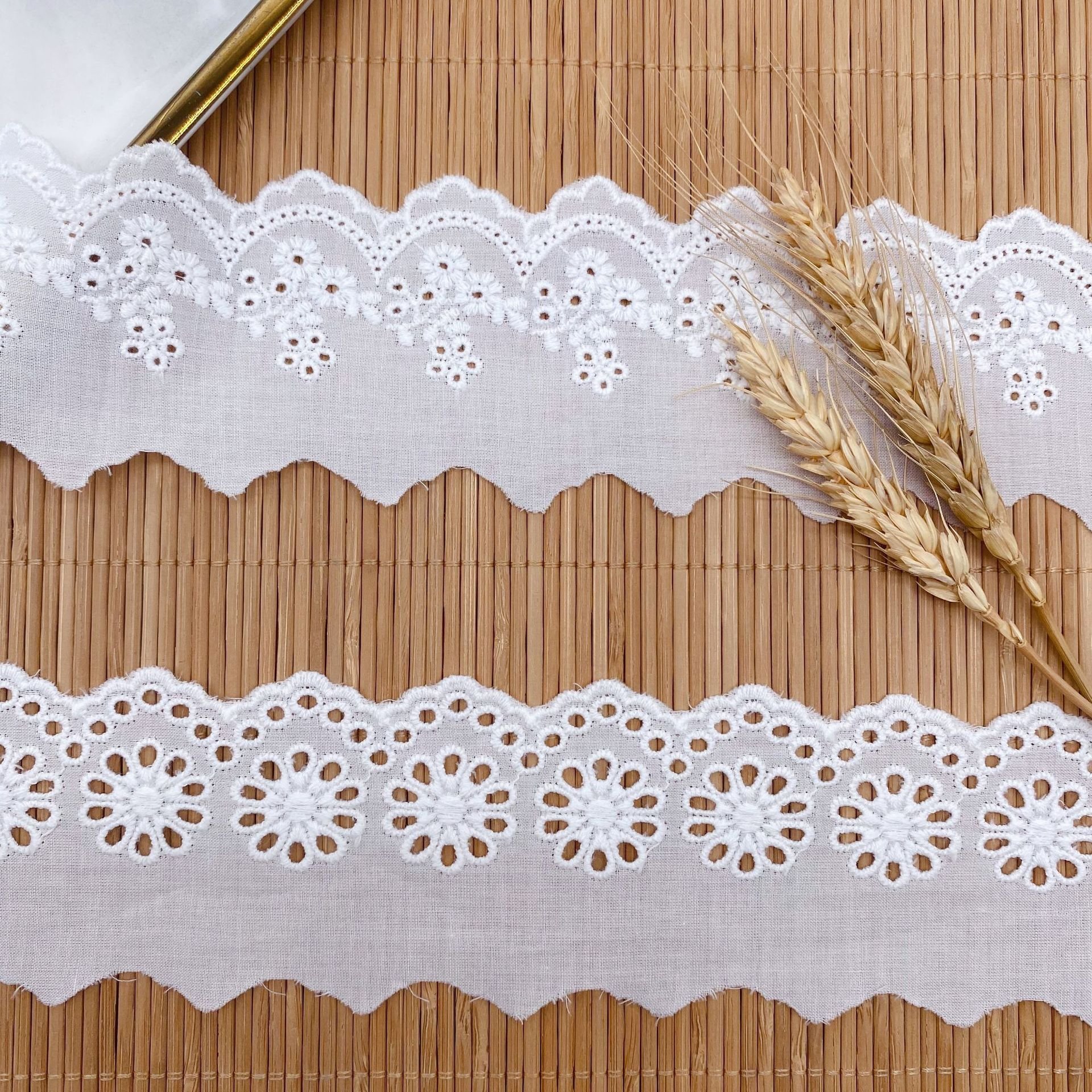 100% Cotton L1907 Embroidered Lace Trim Hollowed Lace with Flower Design for Women's Lingerie & Dresses for Clothing