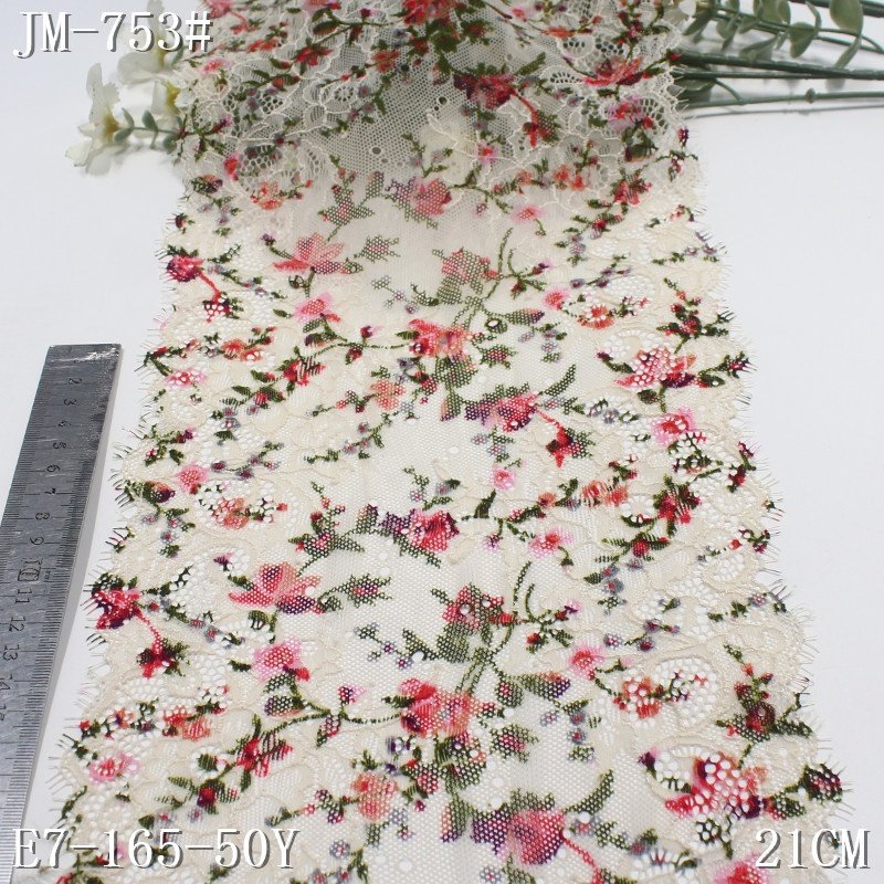 Stock colorful printed flower lace For Garment underwear Accessories spandex elastic chantilly Eyelash french Lace Trim fabric