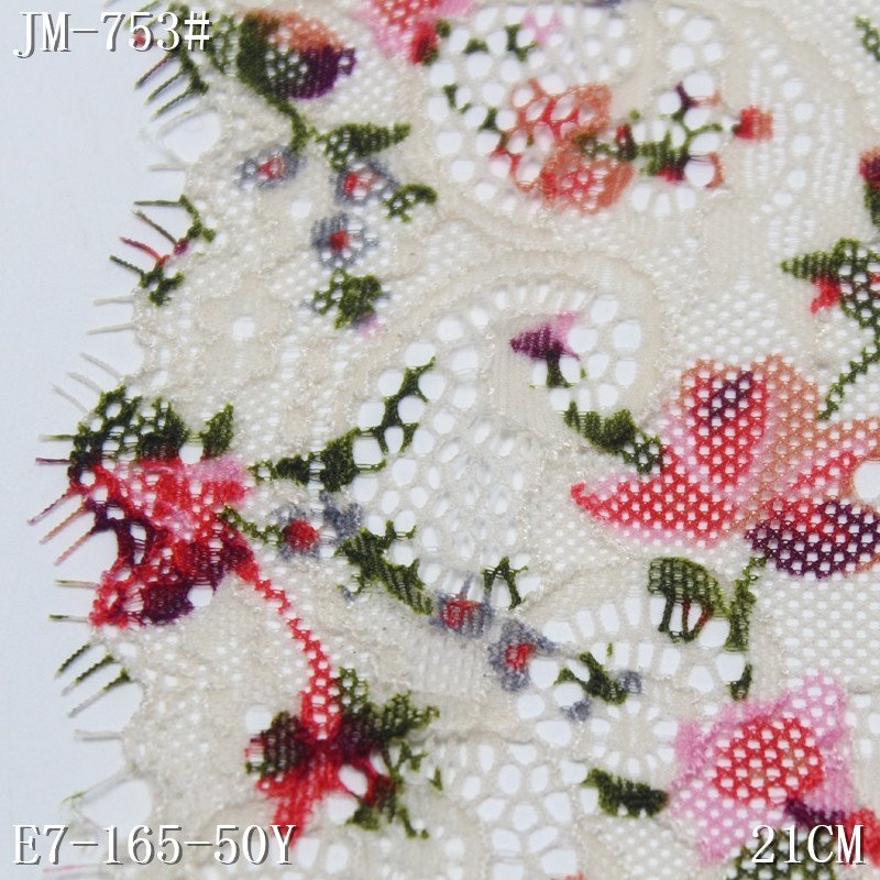 Stock colorful printed flower lace For Garment underwear Accessories spandex elastic chantilly Eyelash french Lace Trim fabric