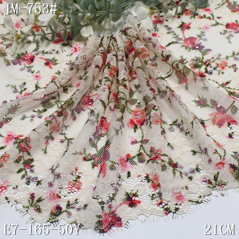 Stock colorful printed flower lace For Garment underwear Accessories spandex elastic chantilly Eyelash french Lace Trim fabric