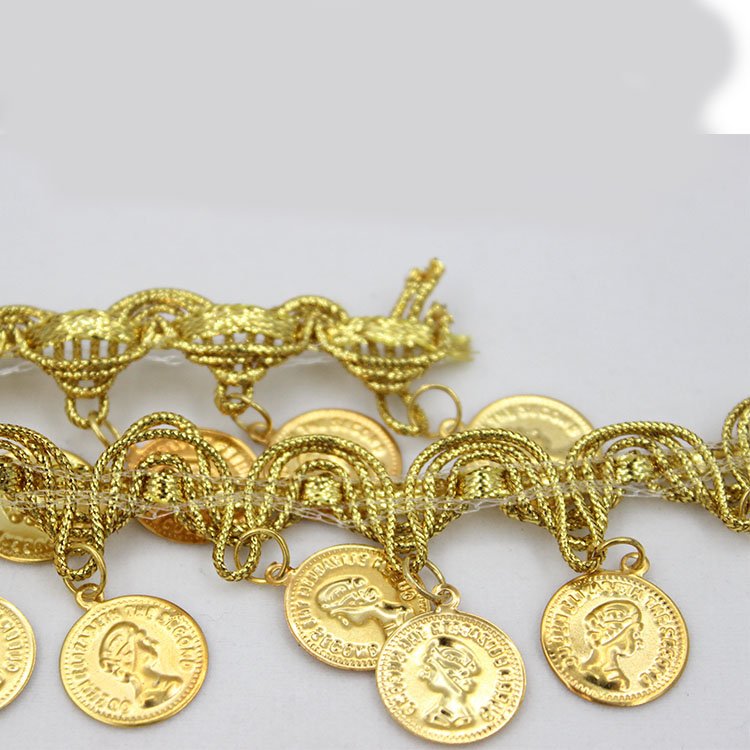 DIY Mini Coin design braid trim 3.5cm gold silver braided sequined laser bell tassel lace trimming lace fabric