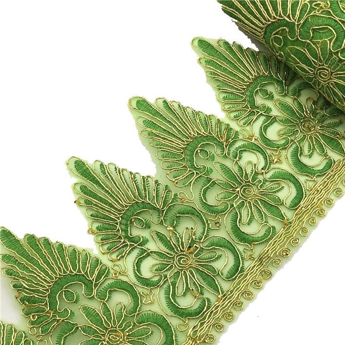 Wholesale Rayon Embroidery Scalloped Lace Trim 12.5cm Wide for Bridal Wedding Organza Fabric