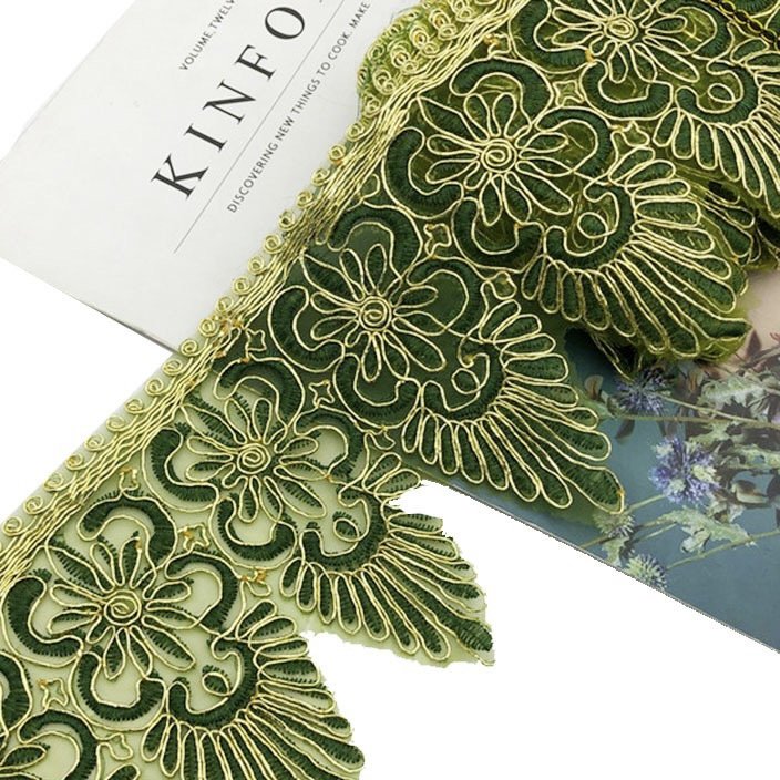 Wholesale Rayon Embroidery Scalloped Lace Trim 12.5cm Wide for Bridal Wedding Organza Fabric