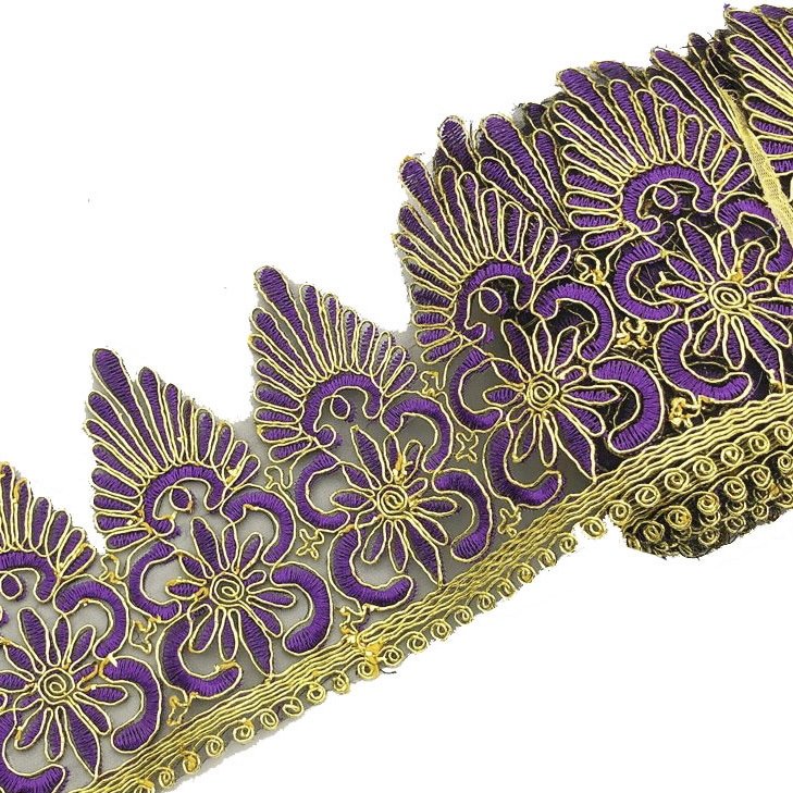 Wholesale Rayon Embroidery Scalloped Lace Trim 12.5cm Wide for Bridal Wedding Organza Fabric