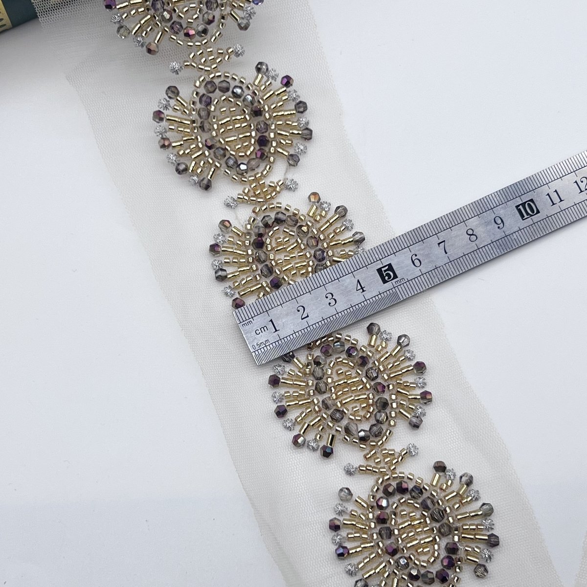 2024 Guatemala 3.5CM new design Camo Diamond Beaded Colored bead Lace can be customized top skirt beaded lace trim