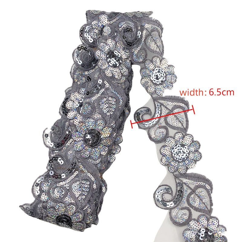 Luxury African flower border Lace 3D Gold Flower Lace Trimming Fabric with Sequin For Wedding Bridal Dress garment T-ZB04
