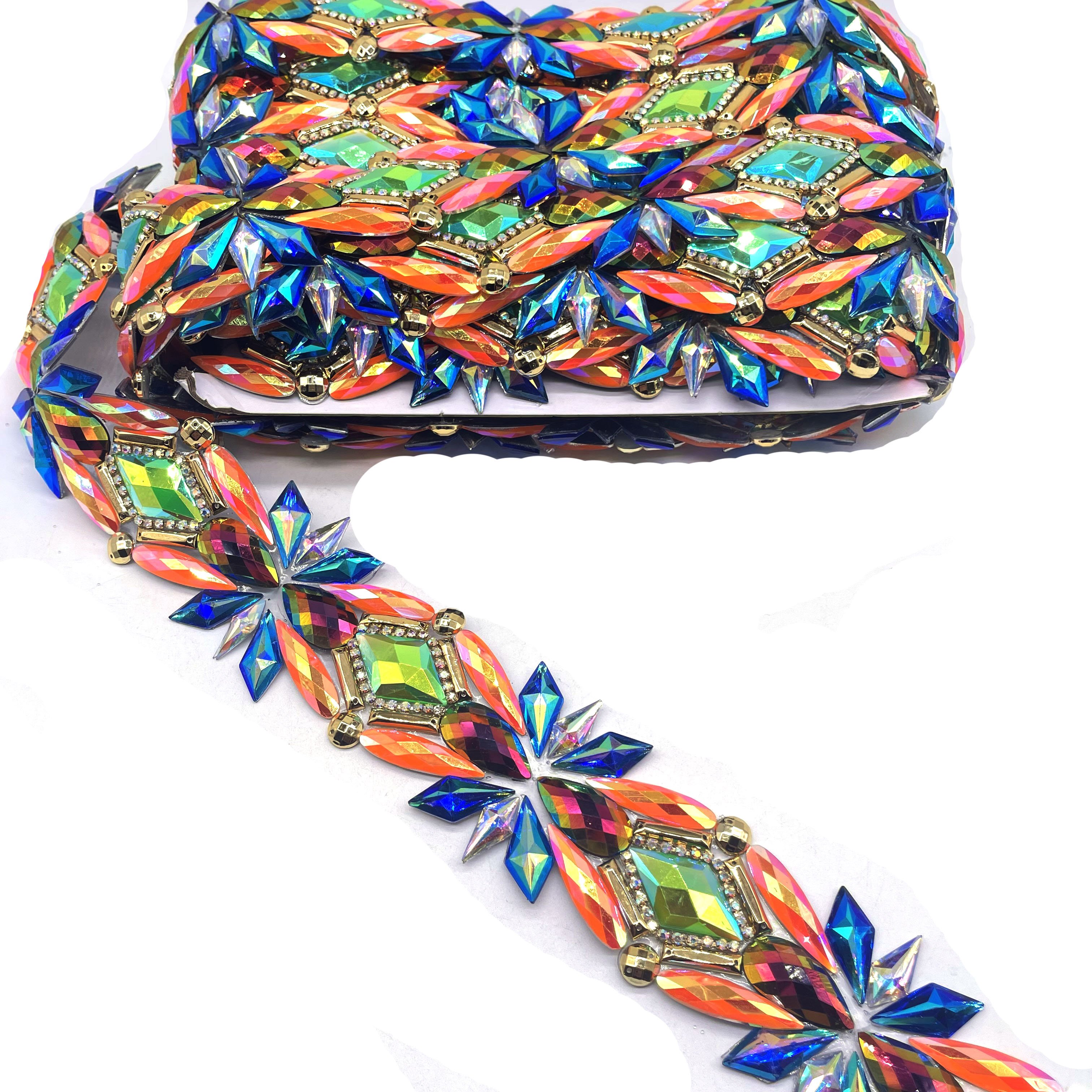 2025 carnival Supply Hot fix Rhinestone Trim Iron On Crystal Appliques for Trinidad Caribbean carnival costumes Accessories