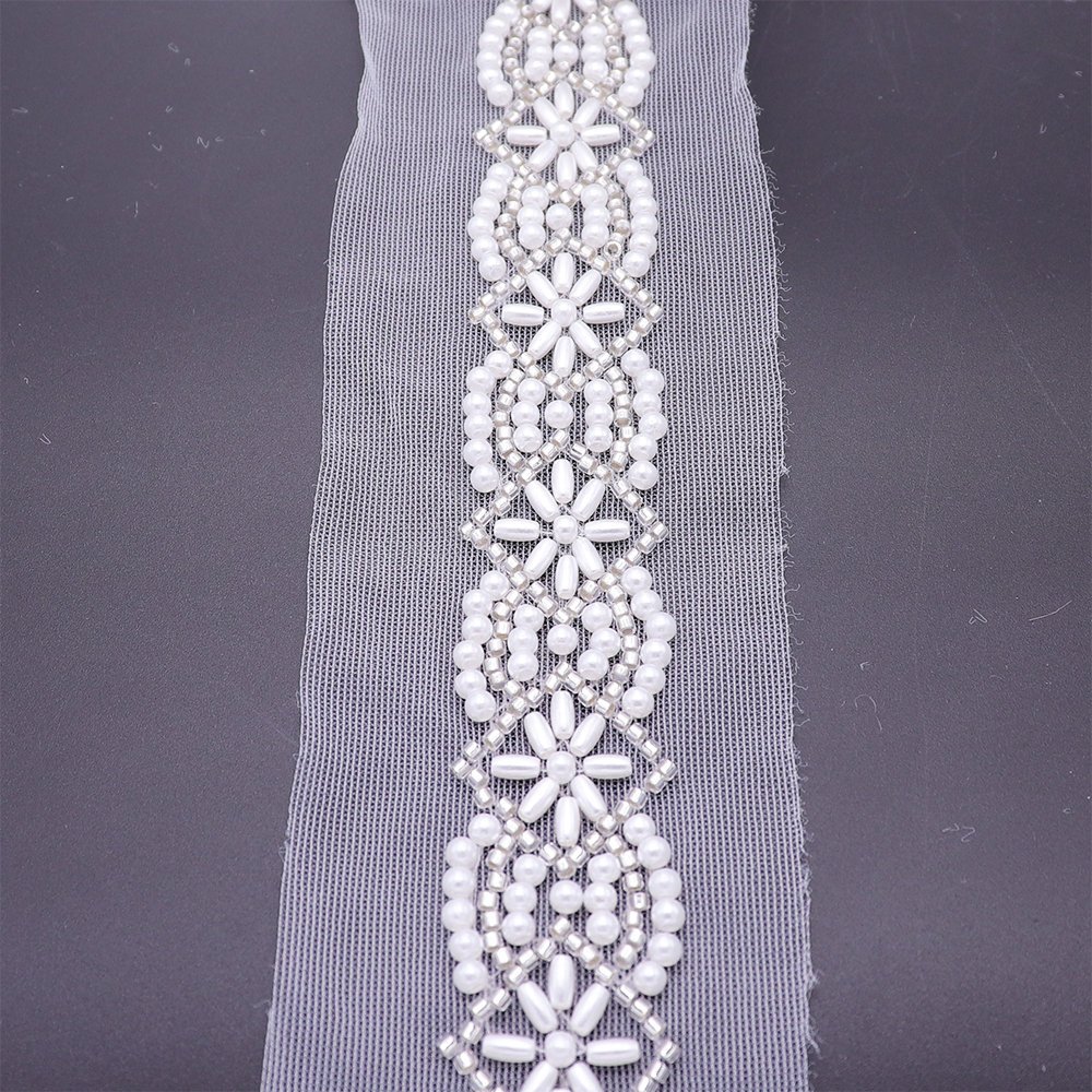 New Design Wedding Dress Decoration Mesh Pearls Lace Embroidery Trim Beaded Embroidery Lace Trim