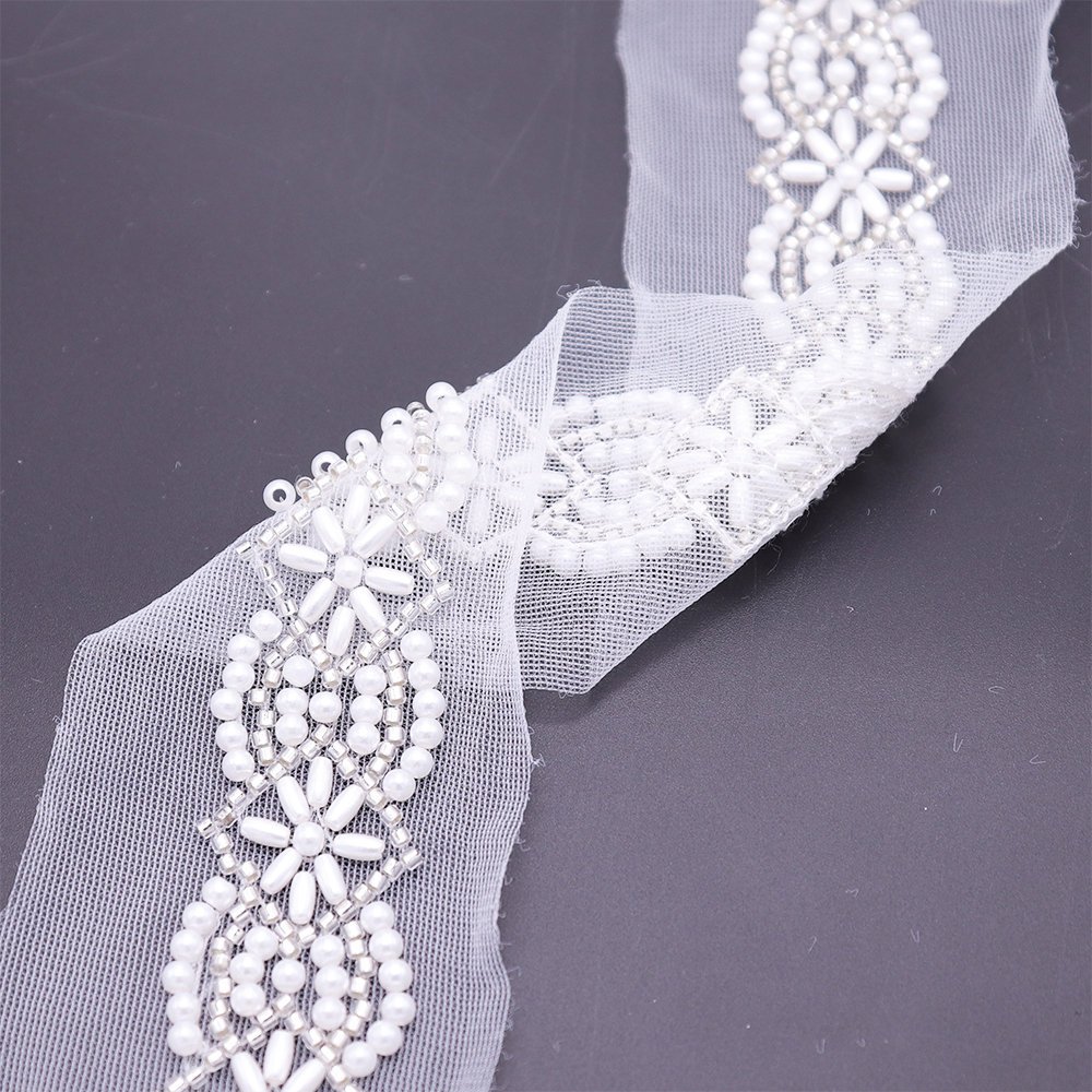 New Design Wedding Dress Decoration Mesh Pearls Lace Embroidery Trim Beaded Embroidery Lace Trim