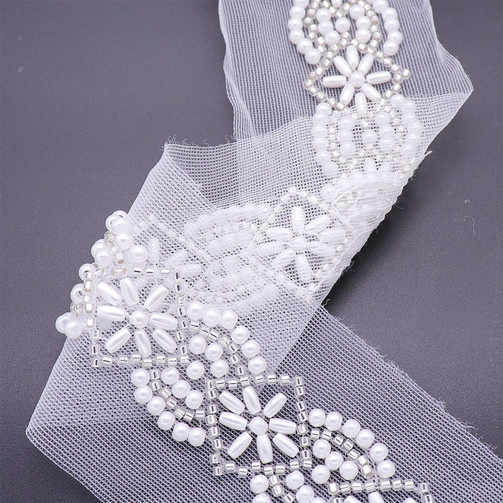 New Design Wedding Dress Decoration Mesh Pearls Lace Embroidery Trim Beaded Embroidery Lace Trim