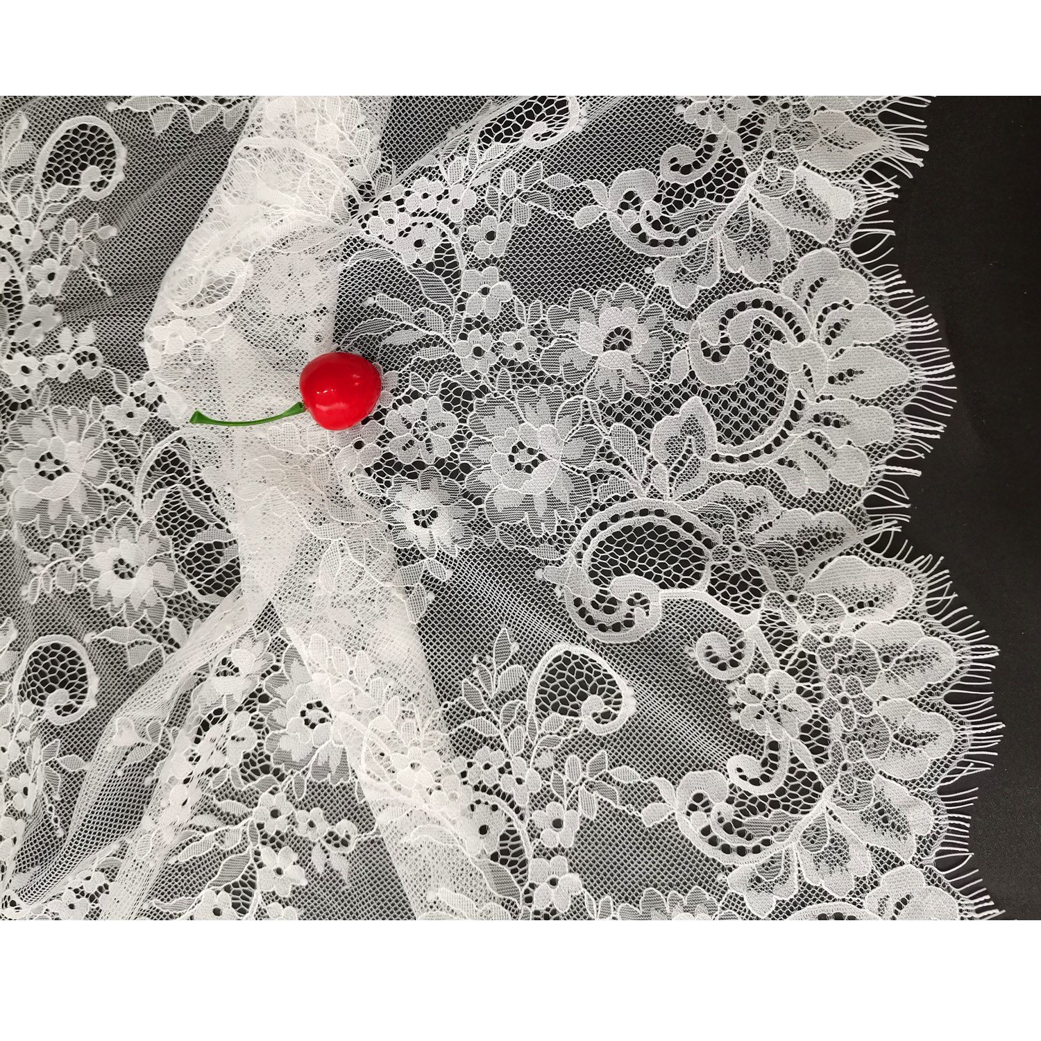 Custom Width Luxury 100% Knitted Nylon French Chantilly Eyelash Lace Tulle Fabric Stylish for Evening Wedding Dresses