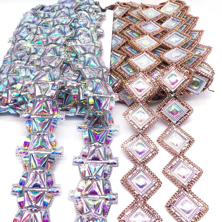 best-selling collection Iron-on Trimmings being made of resin/acrylic stones with gorgeous crystal rhinestones and beads