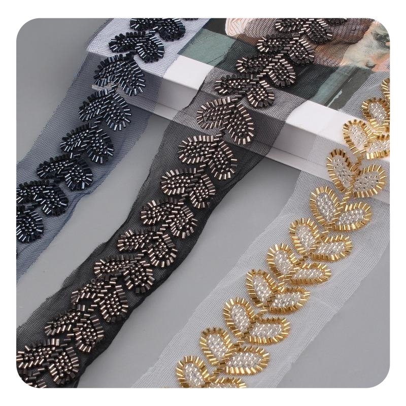 2023 Hot list Beaded bar code mesh machine Lace ribbon Lace beaded clothing accessories Hand-beaded sequin trim