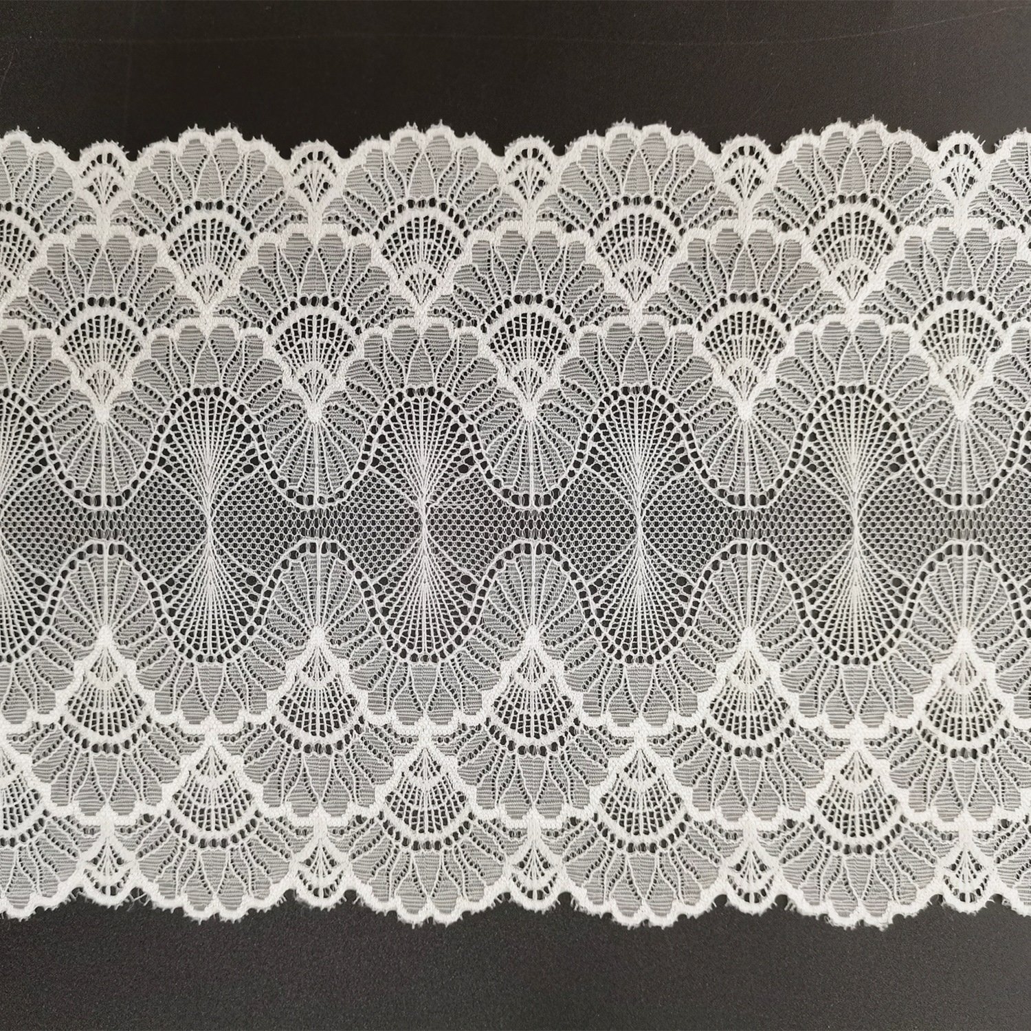 High Quality Nylon Spandex Thin Tulle Brocade Lace Trim Classical Wave Pattern Elastic Lace Embellished Mesh Lingerie Fabric