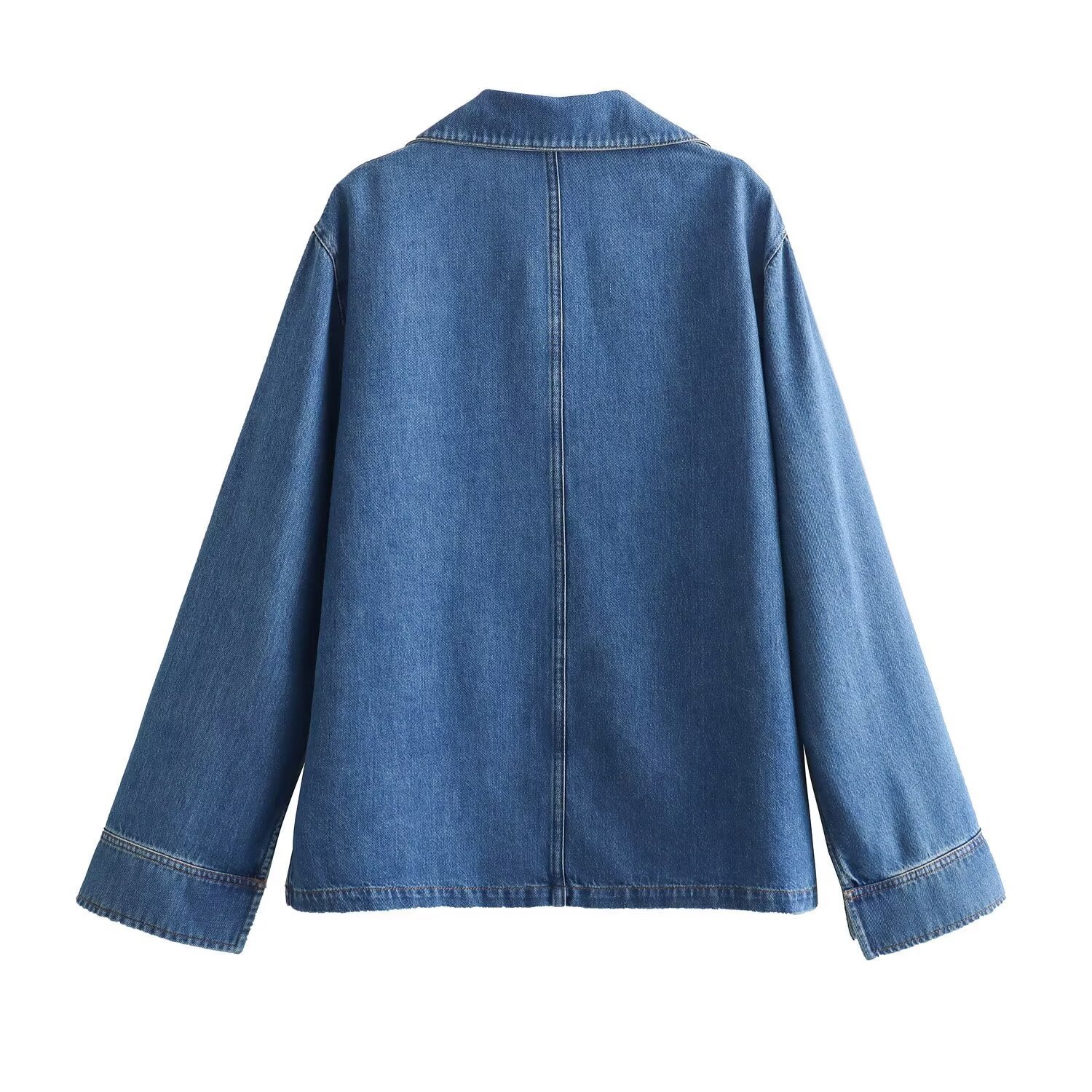 Women's Chic Vintage 2024 Spring New Fashion Breathable Denim Long Sleeve Blouses Pocket Trim Woven Short Casual Style Clothing