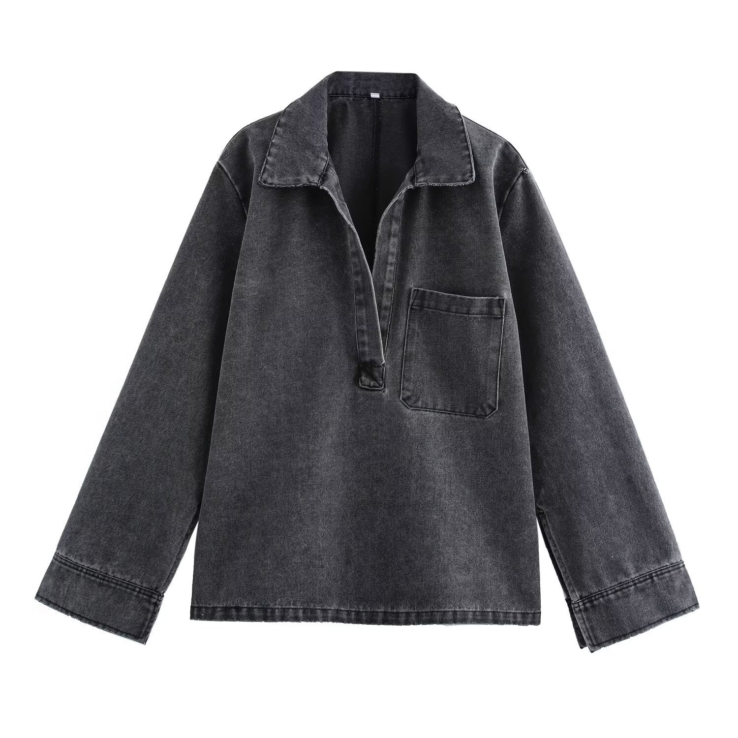 Women's Chic Vintage 2024 Spring New Fashion Breathable Denim Long Sleeve Blouses Pocket Trim Woven Short Casual Style Clothing