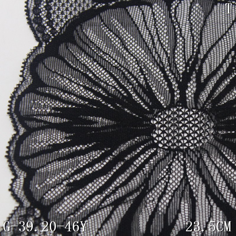 Wholesale big flower design 23CM black Nylon Spandex Stretch Lace Elastic Spandex jacquard Lace trim for women
