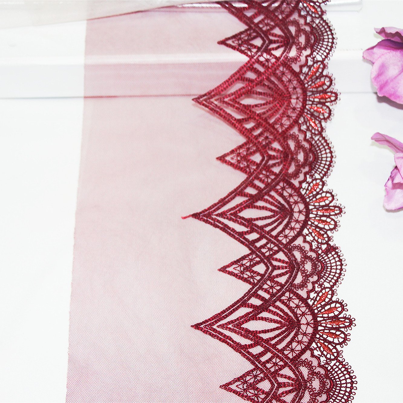 Garment Accessories Lace Red Pink Embroidery Eyelash Lace Trim For Lingerie Underwear