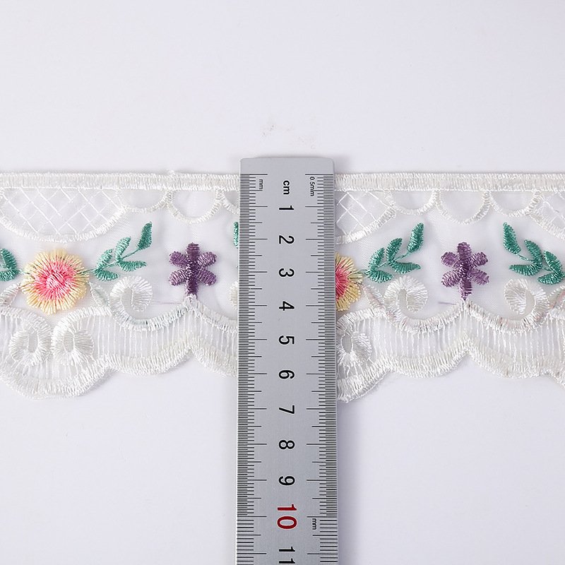 width 7 cm Glass Yarn embroidery Lace Trimming colorful Polyester flowers Lace ribbon for Butterfly Knot curtain dress