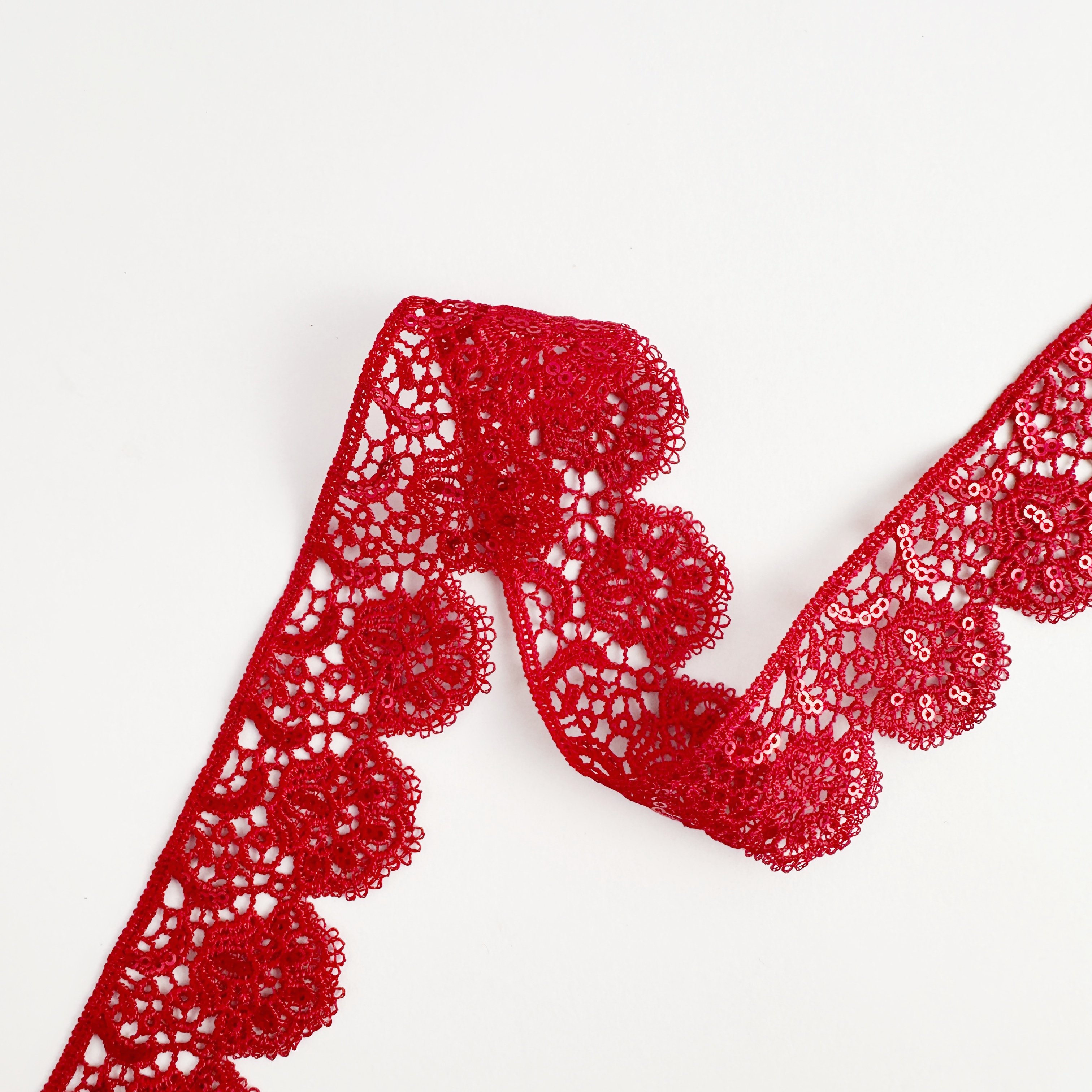 Wholesale Importer Guipure Red Sequin Fabric Lace Trimming Border Embroidery