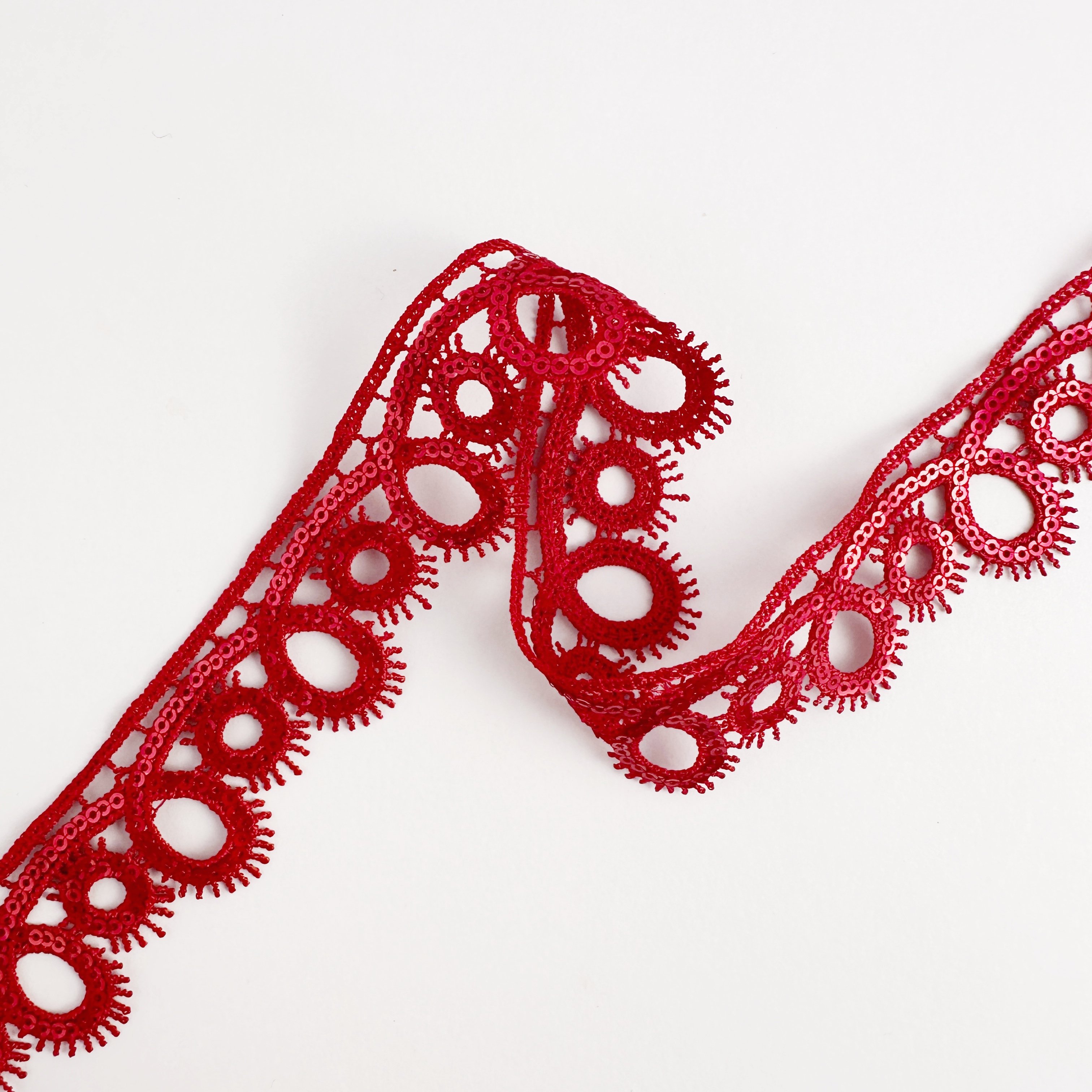 Wholesale Importer Guipure Red Sequin Fabric Lace Trimming Border Embroidery