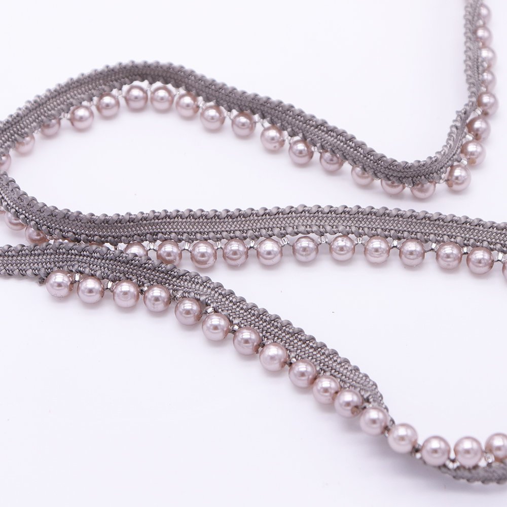 New Trending Popular Bulk Pink Lace Trim Hand Made Round Pearls Lace Trim For Dress